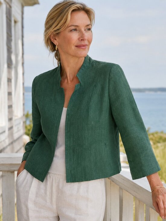Akris Punto Jackets & Blazers - Akris Punto teal green linen cropped jacket